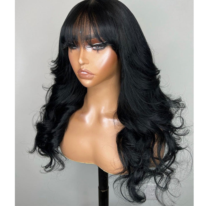 Body Wave 13x5 Lace Front Wig With Bangs Glueless Human Hair Wig