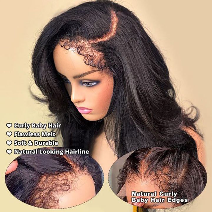 4C Edge Hairline Body Wave 13x4 Real HD  Lace Front Wigs With Kinky Edges Curly Baby Hair