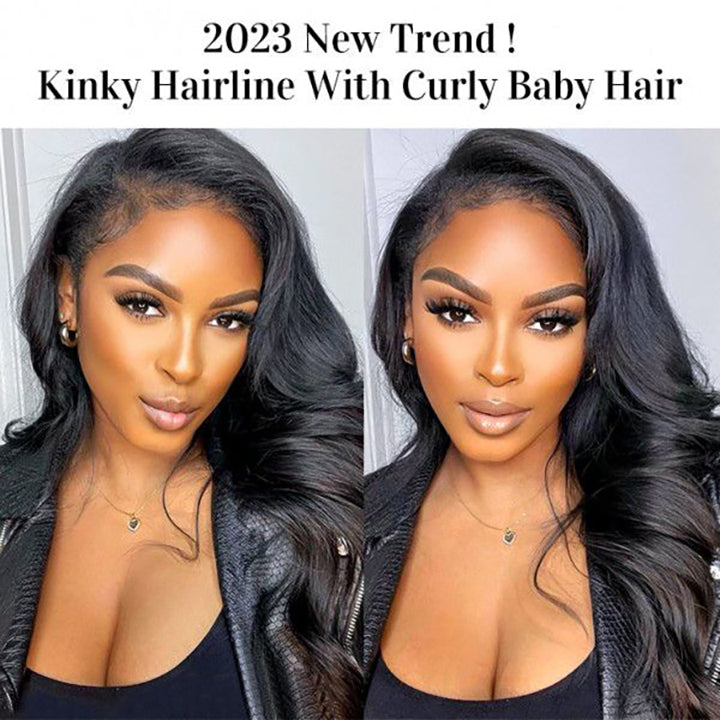 4C Edge Hairline Body Wave 13x4 Real HD  Lace Front Wigs With Kinky Edges Curly Baby Hair