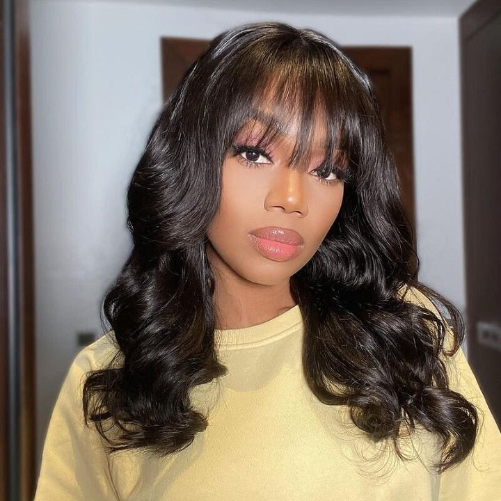 Glueless Body Wave True Scalp Wig Human Hair Wig With Bangs
