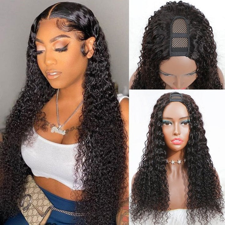 Flash Deal $109.99 18" Jerry Curly U Part Wig No Leave Out Human Hair Wigs