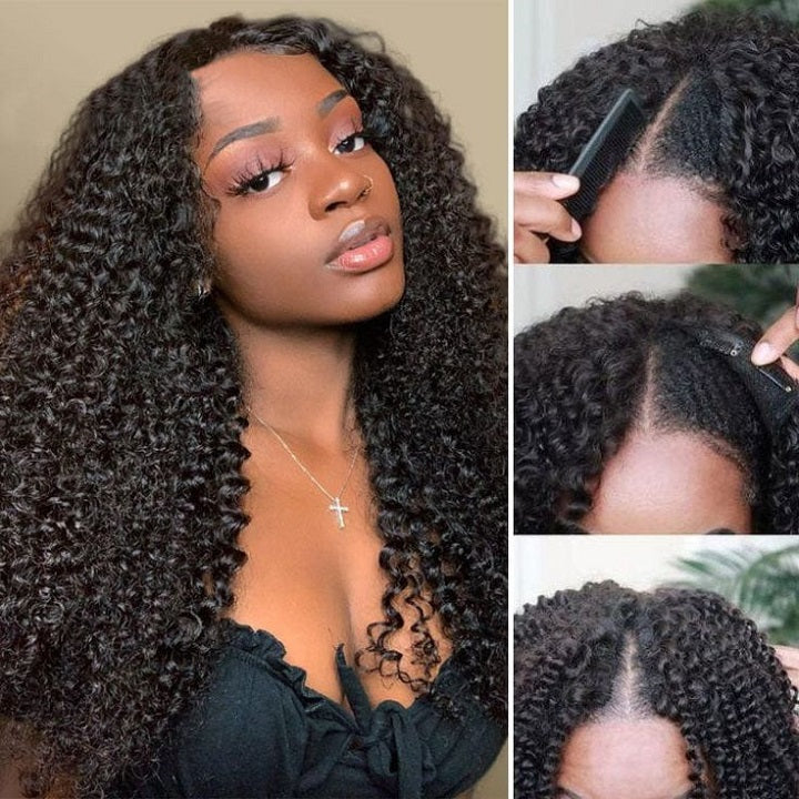 Flash Deal $119.99 20" Kinky Curly Thin Part Machinemade Wig Without Leave Out Human Hair Wigs
