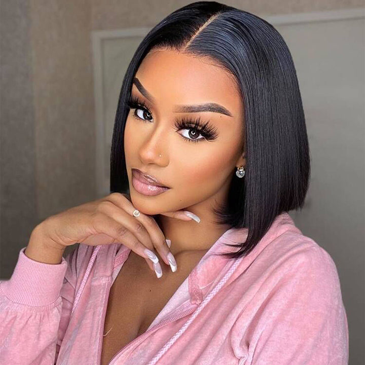 Straight Pre Cut Bob Human Hair Wigs Bob Wear &amp; Go Glueless HD Lace Front Wigs