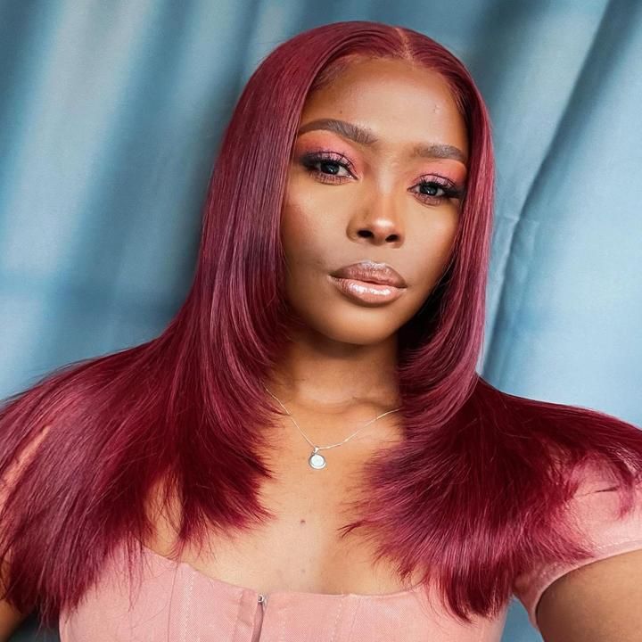 Pre Cut Wig Wear & Go Wig Burgundy Straight 5x5 Lace Front Layered Wig Butterfly Haircut Wig