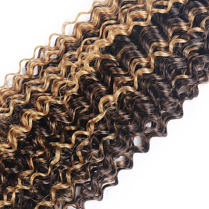 Highlight Brown P4/27 Kinky Curly Hair 3 Bundles With 4x4 Lace Closure Human Hair Weaves