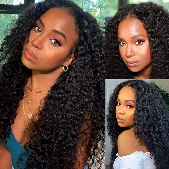 Flash Deal $119.99 20" Kinky Curly Thin Part Machinemade Wig Without Leave Out Human Hair Wigs