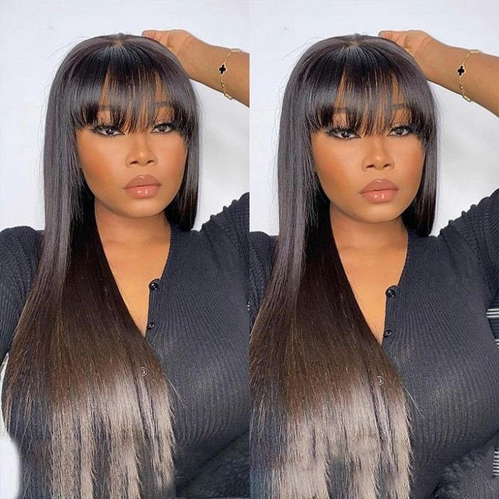 Straight True Scalp Wig Human Hair Wig With Bangs Glueless Human Hair Wig