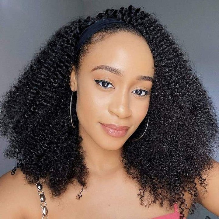 Flash Deal $89.99 18&quot; Afro Kinky Curly Headband Wig Easy Wear Go Human Hair Wigs