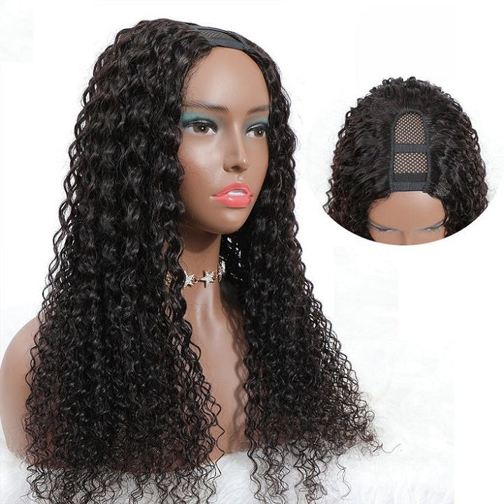 Flash Deal $109.99 18" Jerry Curly U Part Wig No Leave Out Human Hair Wigs
