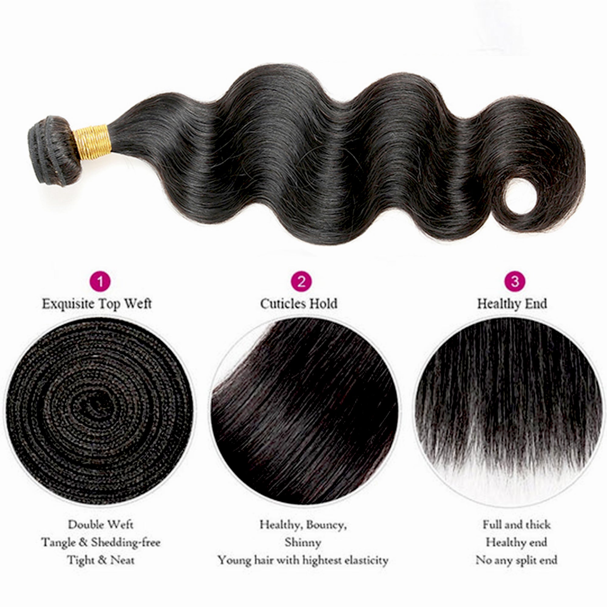 Body Wave Human Hair 3 Bundles With 4x4 Lace Frontal