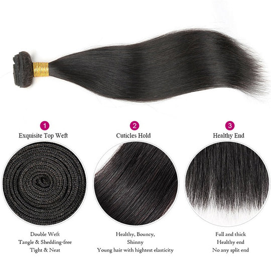 Straight Human Hair 3 Bundles With 4x4 Lace Frontal