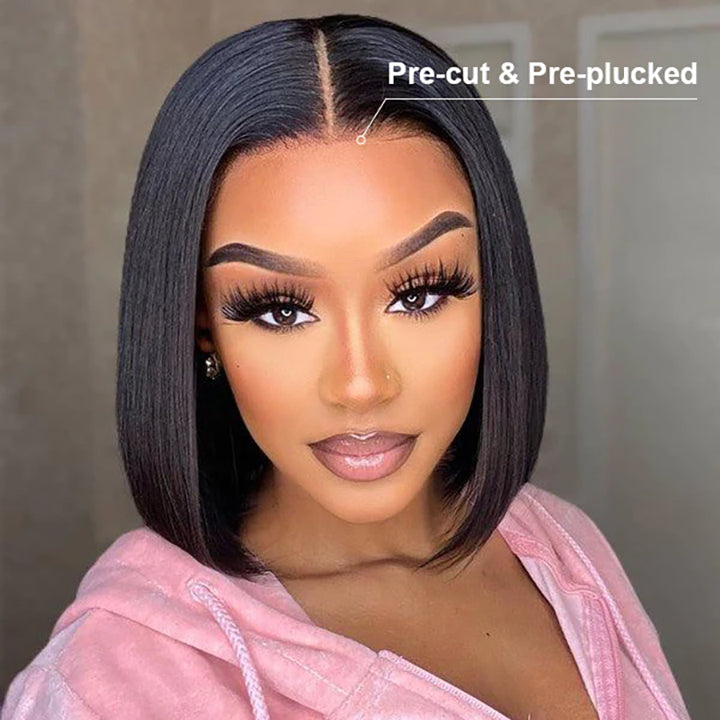 Straight Pre Cut Bob Human Hair Wigs Bob Wear & Go Glueless HD Lace Front Wigs