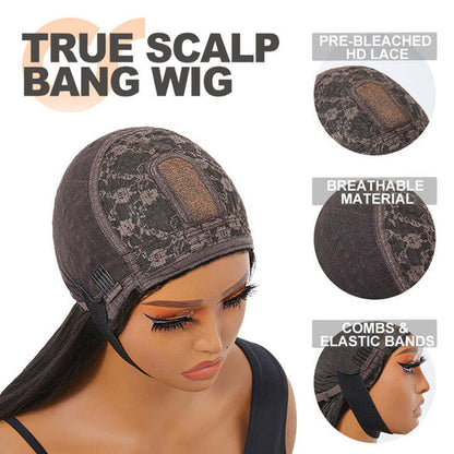 Glueless Body Wave True Scalp Wig Human Hair Wig With Bangs