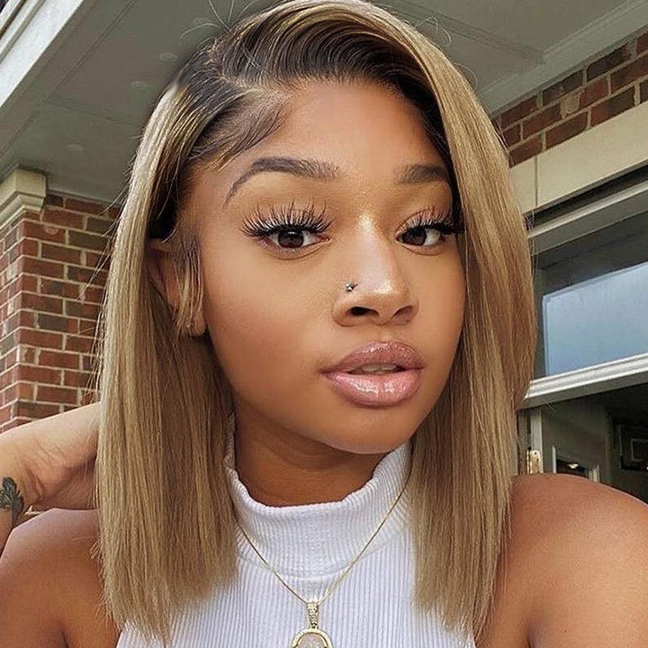 [Kendall] Glueless T1B/27 Straight Bob 4x4 Lace Wig Human Hair Wig