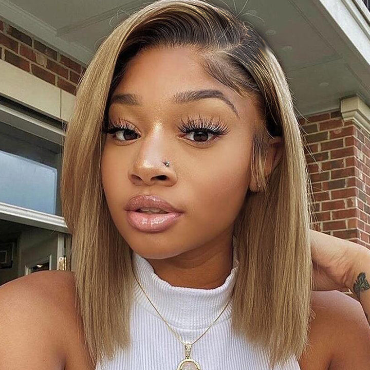 [Kendall] Glueless T1B/27 Straight Bob 4x4 Lace Wig Human Hair Wig