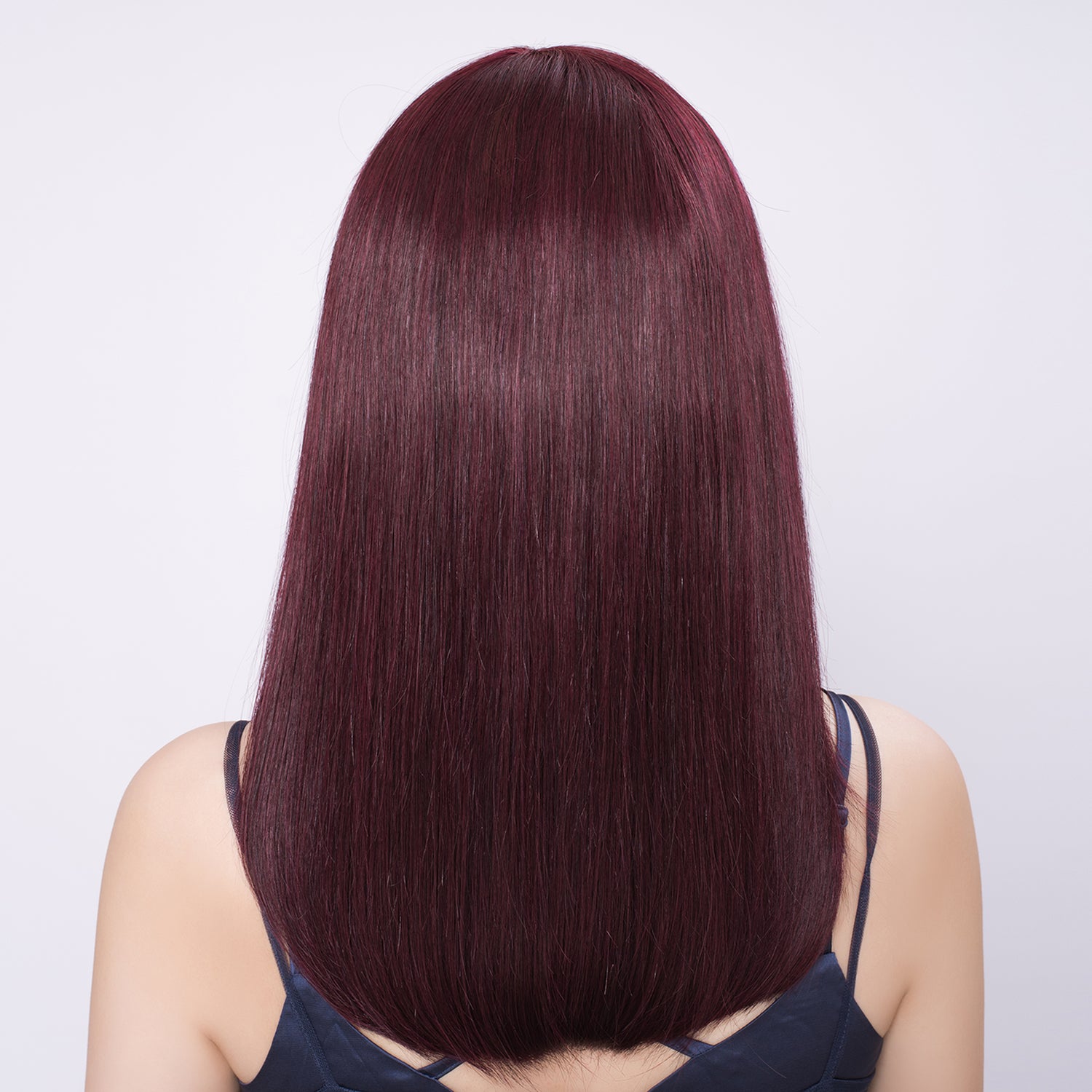 Glueless Layer Cut Straight Bob Burgundy Dark Red With Bangs Human Hair Wigs [Diva]