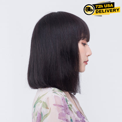 Glueless Short Bob with Bangs Natural Black Human Hair Wig [Tina]