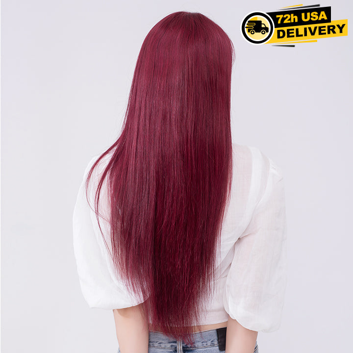 Pre Cut Lace Glueless Straight Burgundy Red Wine 4x4 Lace Human Hair Wig [Rio]