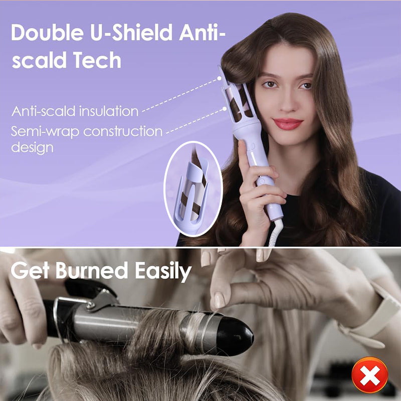 Curly Iron 360° Rotating Automatic Hair Curlers for Long Hair with Double Anti-Scald
