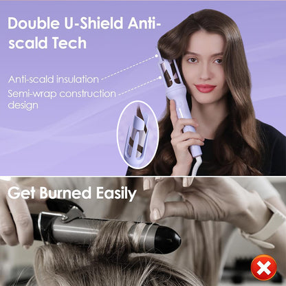 Curly Iron 360° Rotating Automatic Hair Curlers for Long Hair with Double Anti-Scald