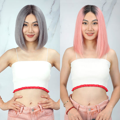Ombre Straight Short Bob 13x4x1 T-part Lace Human Hair Wig [Lisa]