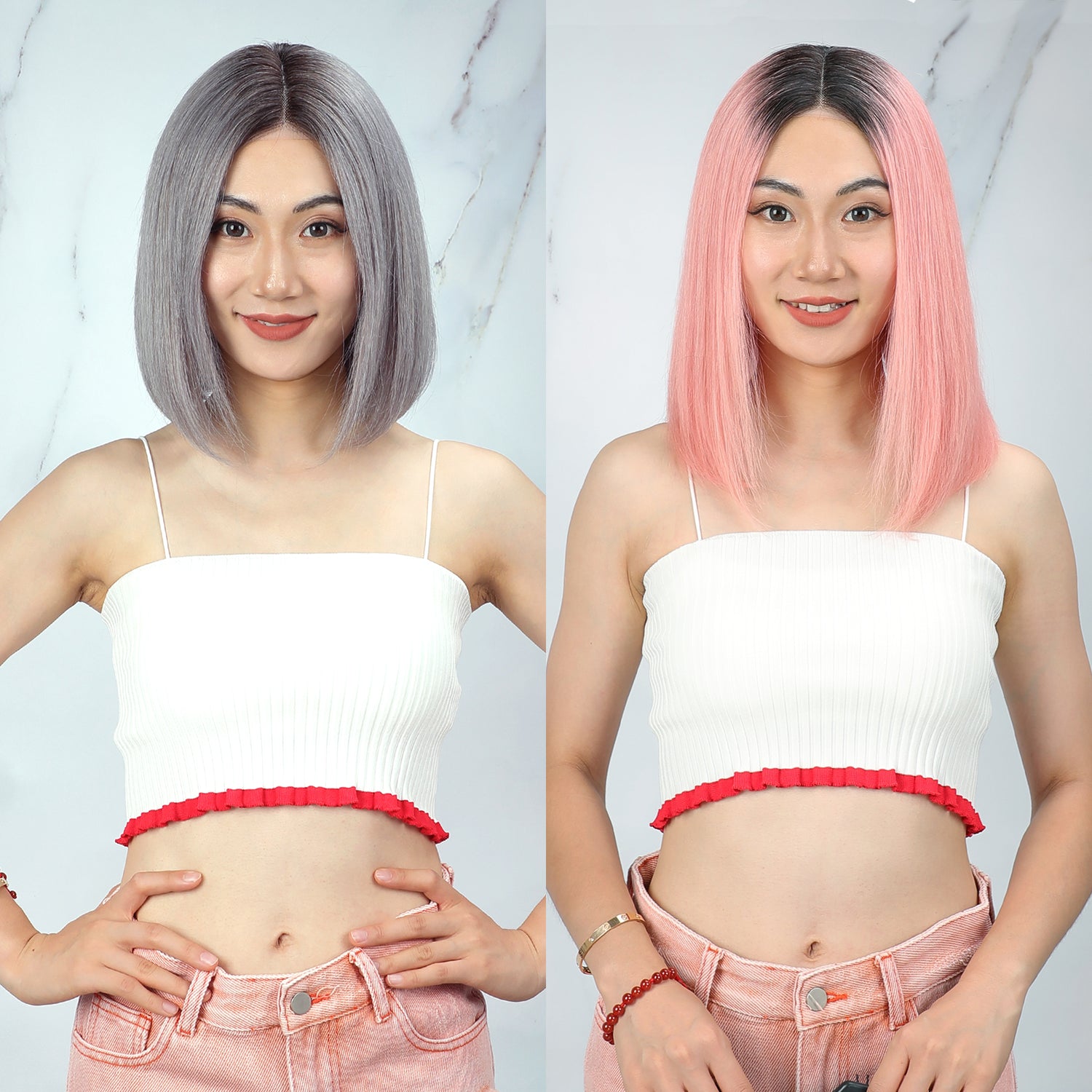Ombre Straight Short Bob 13x4x1 T-part Lace Human Hair Wig [Lisa]