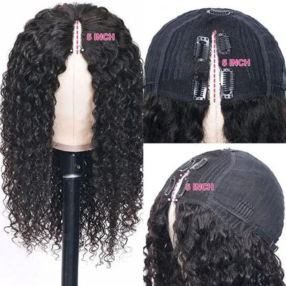 V Part Jerry Curly Wigs Human Hair Wigs For Women No Glue Needed