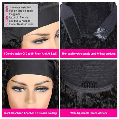 Headband Jerry Curly Natural Black Human Hair Wig [Sherry]