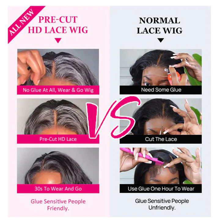 5x5 Pre Cut Glueless Body Wave Wigs Real HD Lace Human Hair Wigs