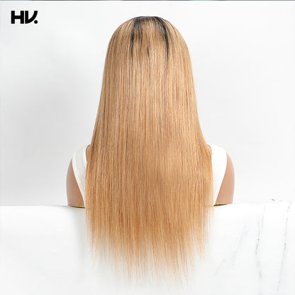 Straight Ombre Honey Blonde Dark Root Headband Human Hair Wig [Alex]