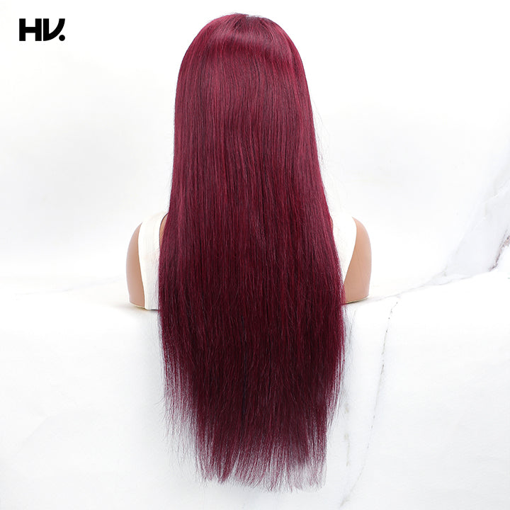 Pre Cut Lace Glueless Straight Burgundy Red Wine 4x4 Lace Human Hair Wig [Rio]