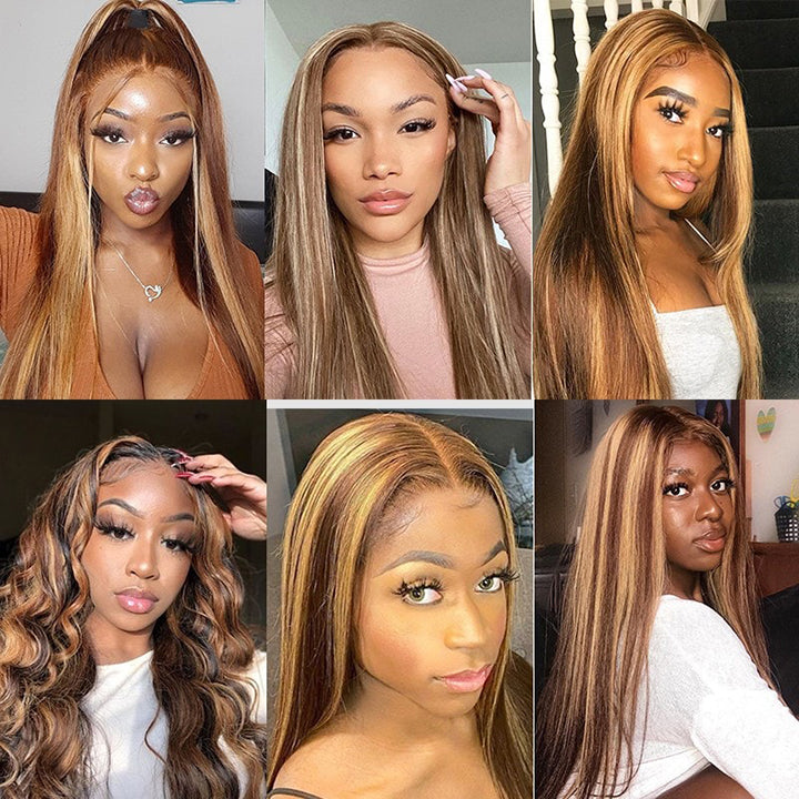 Highlight Honey Brown Straight 13x4 HD Lace Wig Glueless Body Wave Lace Frontal Wig [Beyonce]