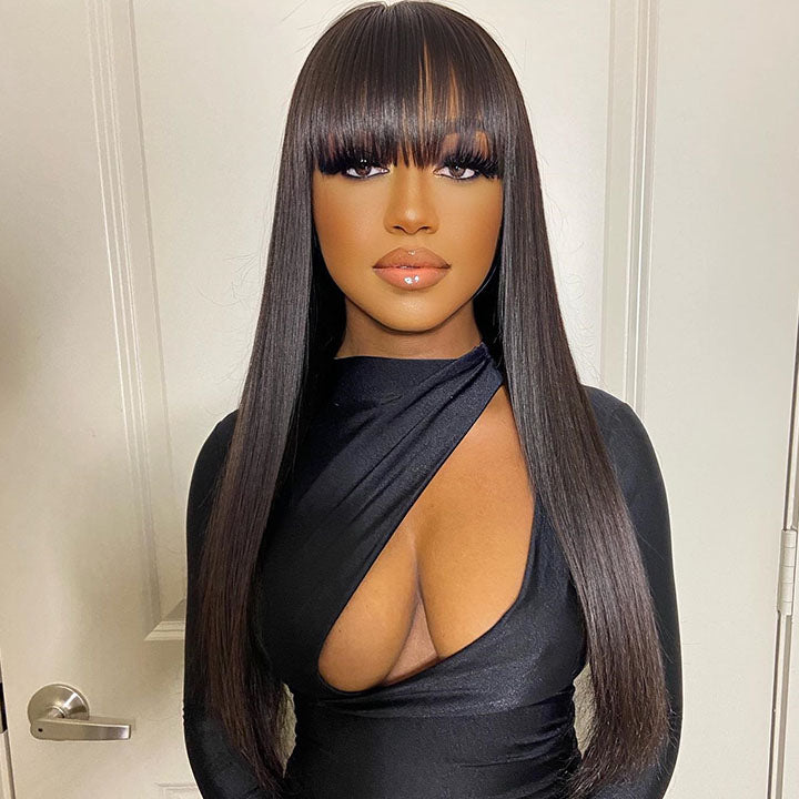 Straight 13x5 HD Lace Front Wig With Bangs Glueless Human Hair Wig