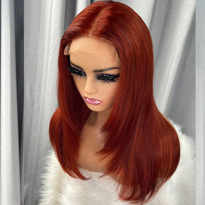 Ginger Color Straight Layer Cut Burnt 5x5 Lace Wig Glueless Butterfly Haircut Human Hair Wig
