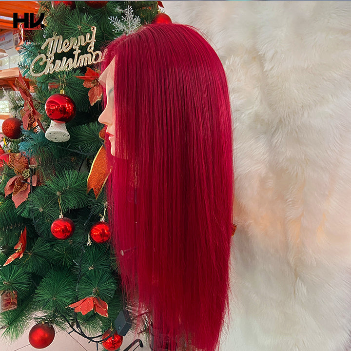 Straight Ruby Red 13x4x1 Lace Human Hair Wig [Ruby]