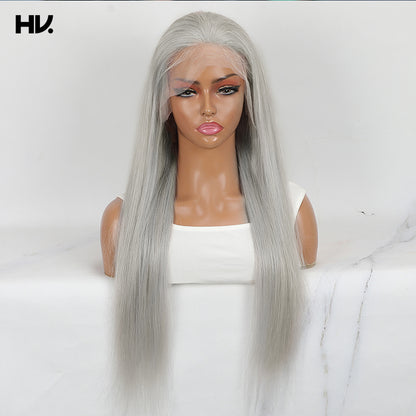 Straight 13x4 Lace Silver Gray Ash Blonde Human Hair Wig [Bubble]