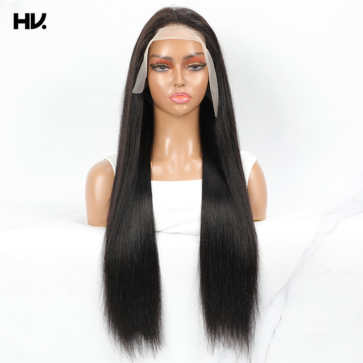 [Iris] Bone Straight Double Drawn 13x4/4x4 Lace Natural Black Remy Human Hair Wig 200% Density