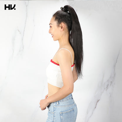 Ponytail Clip-in Straight Natural Black Human Hair Extensions