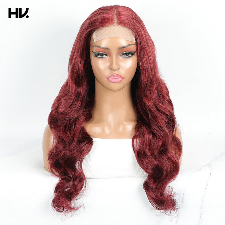 Bouncy Body 4x4 Lace Maroon Dark Red Human Hair Wig