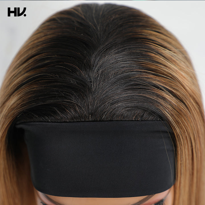 Straight Ombre Honey Blonde Dark Root Headband Human Hair Wig [Alex]