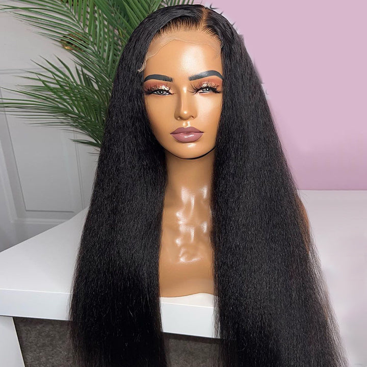 Kinky Straight 4x4 Lace Wig Preplucked Hairline Glueless HD Lace Human Hair Wig