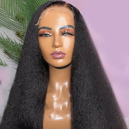 Kinky Straight 4x4 Lace Wig Preplucked Hairline Glueless HD Lace Human Hair Wig