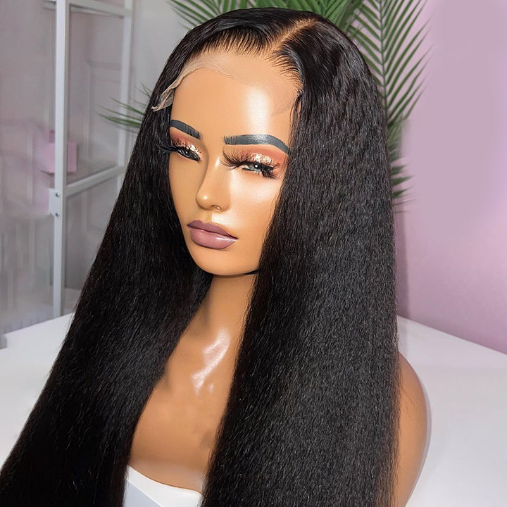 Kinky Straight 4x4 Lace Wig Preplucked Hairline Glueless HD Lace Human Hair Wig