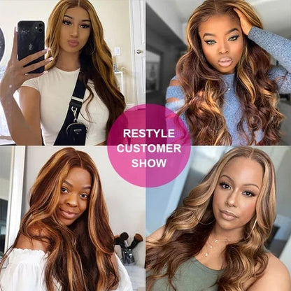 Highlight Honey Brown Straight 13x4 HD Lace Wig Glueless Body Wave Lace Frontal Wig [Beyonce]