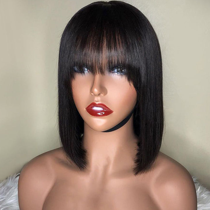 Glueless Straight Bob Wig With Bangs Full Machinemade Human Hair Wig