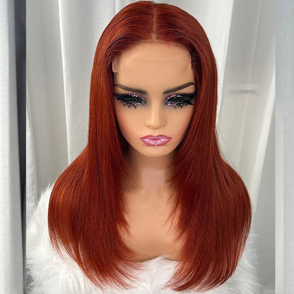 Ginger Color Straight Layer Cut Burnt 5x5 Lace Wig Glueless Butterfly Haircut Human Hair Wig