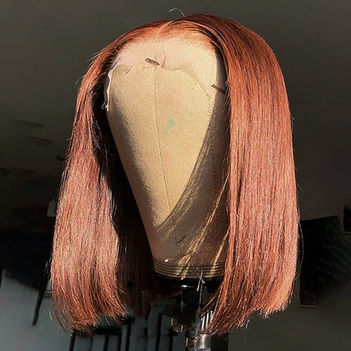 Short Auburn Brown Bob Wig Lace Part Bob Lace Front Wigs 180% Density