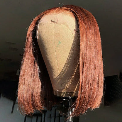 Short Auburn Brown Bob Wig Lace Part Bob Lace Front Wigs 180% Density