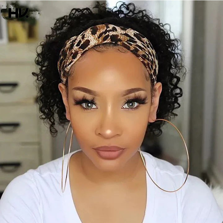 Headband Jerry Curly Natural Black Human Hair Wig [Sherry]
