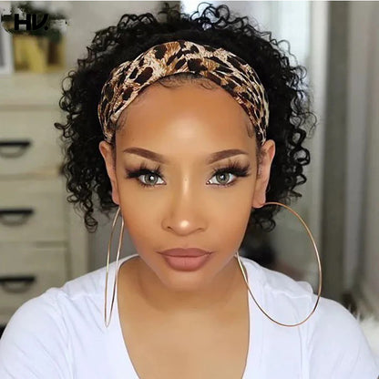Headband Jerry Curly Natural Black Human Hair Wig [Sherry]